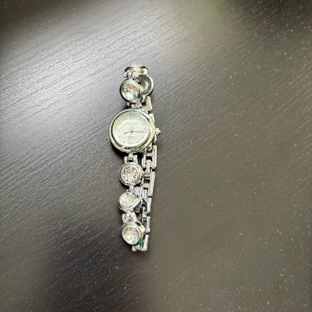 Strada Silver toned Women's Watch with Crystal Accents